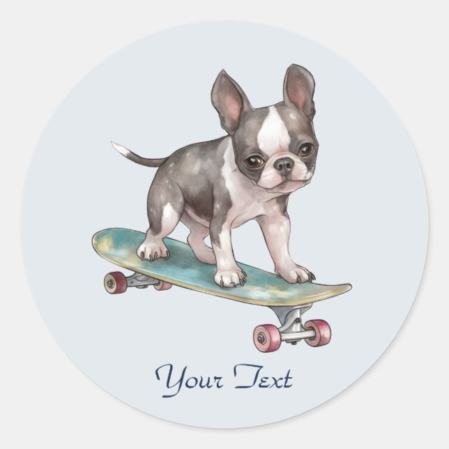 Redonda Pegatina de Boston Terrier acuarela (Anverso)