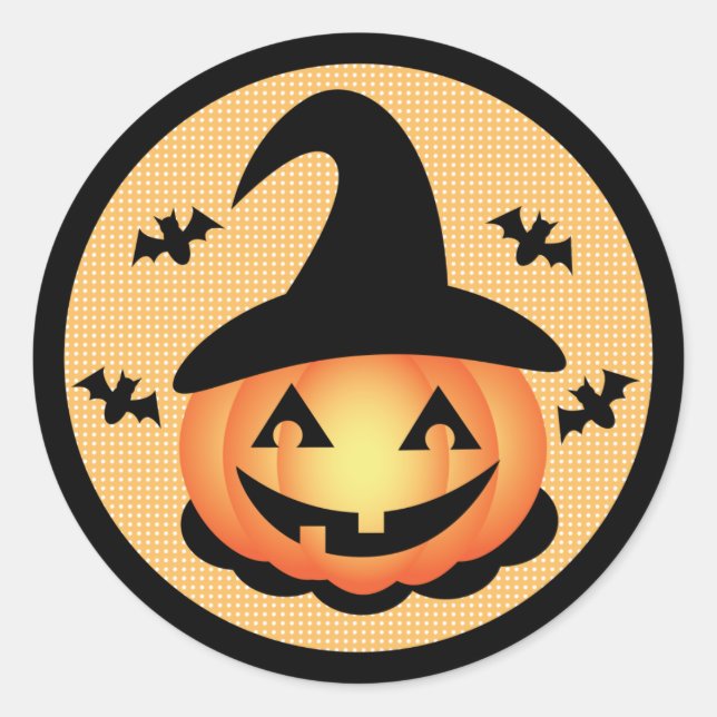 Redonda Pegatina de bruja de calabaza (Anverso)