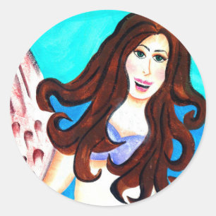 Redonda pegatina de brunette mermaid