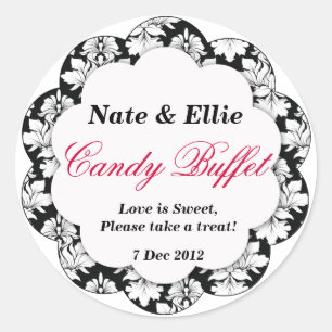 Redonda Pegatina de bufet de damasquetes de vieira negra y