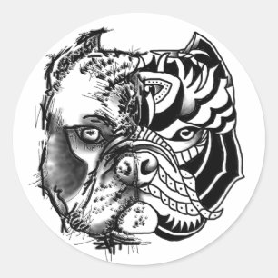 Redonda PEGATINA de bulldog - Esbozo/Tribal