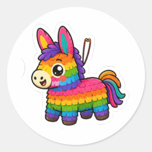 Redonda Pegatina de burro de Piñata mexicana linda Kawai
