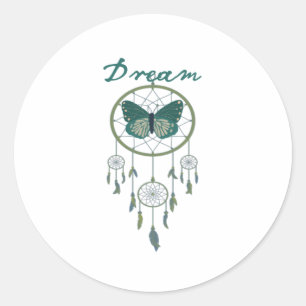 Redonda Pegatina de Butterflie de Green Dream Catcher