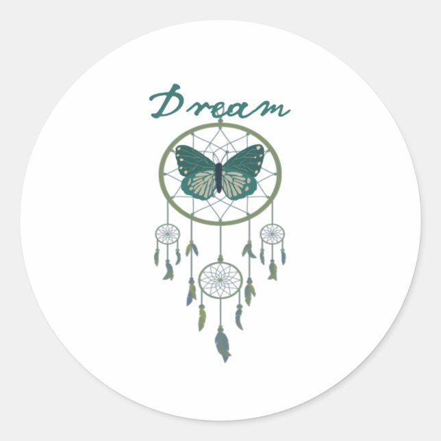 Redonda Pegatina de Butterflie de Green Dream Catcher (Anverso)