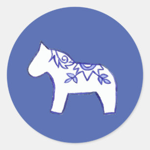 Redonda Pegatina de caballos azules y blancos