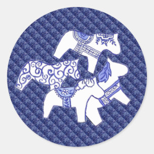 Redonda Pegatina de caballos azules y blancos