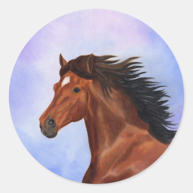 Redonda Pegatina de caballos de Andalucía marrón (Anverso)
