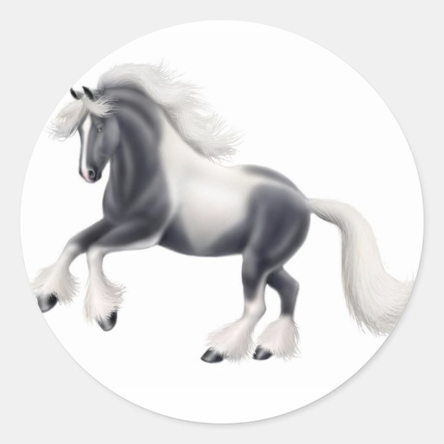 Redonda Pegatina de Caballos Gypsy Vanner Cob (Anverso)