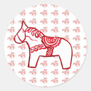 Redonda Pegatina de caballos rojos y blancos