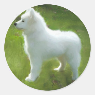 Redonda Pegatina de cachorro de Samoyedo; Varios tamaños
