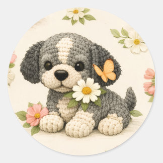 Redonda Pegatina de cachorro lindo floral mariposa – Capri