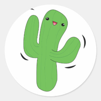 Redonda Pegatina de cactus bailando en Kawaii.