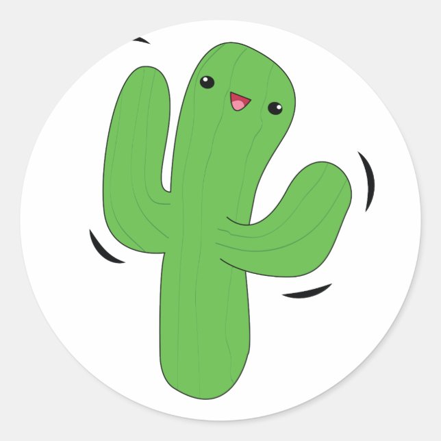 Redonda Pegatina de cactus bailando en Kawaii. (Anverso)