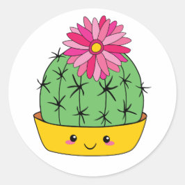 Redonda Pegatina de cactus de dibujos animados kawaii cara