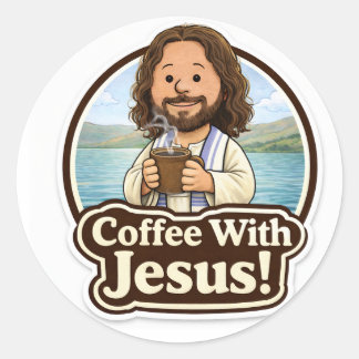 Redonda Pegatina de Café con Jesús (3”)