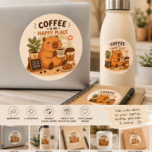 Redonda Pegatina de café de carpincho Kawaii   Amante del 