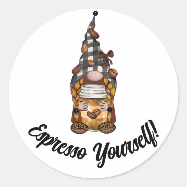 Redonda Pegatina de café de Expresso divertido (Anverso)
