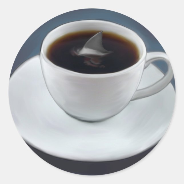 Redonda Pegatina de café de Fin de Tiburón (Anverso)