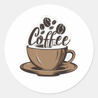 Redonda pegatina de café de una sola palabra