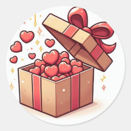 Redonda pegatina de caja de regalo de corazones de amor ​
