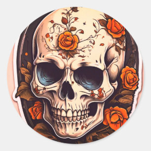 Redonda Pegatina de calabaza de calavera de Halloween