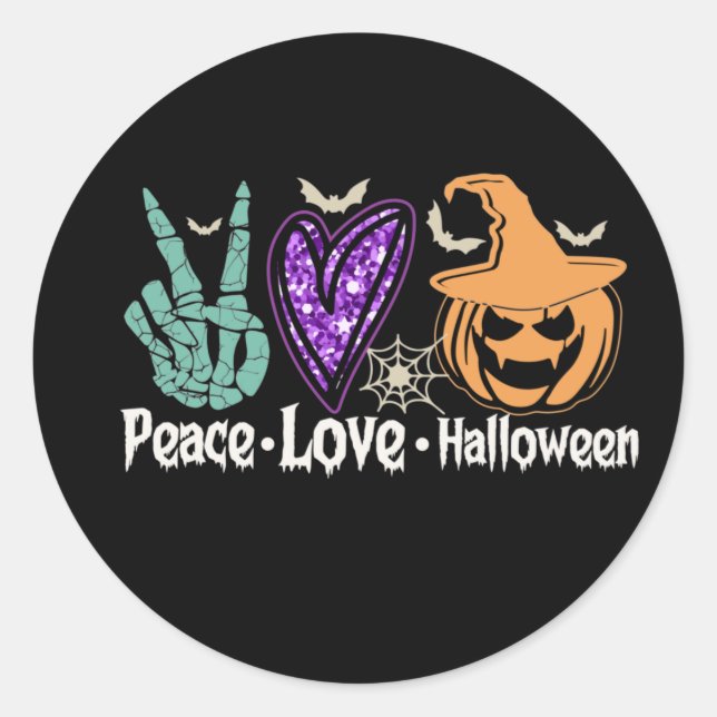 Redonda Pegatina de calabaza de Peace Love Halloween (Anverso)