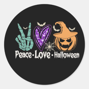 Redonda Pegatina de calabaza de Peace Love Halloween