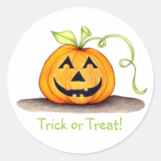 Redonda pegatina de calabaza "Trick or Treth"