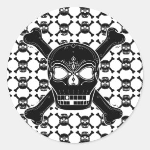 Redonda Pegatina De Calavera Y Hueso Cruzado