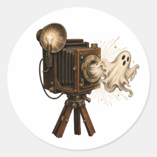 Redonda Pegatina de cámara de fantasma de Halloween vintag