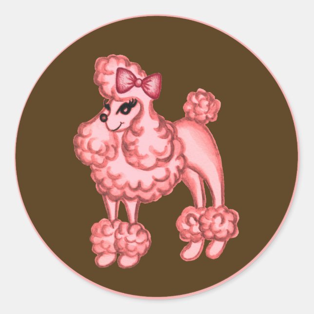 Redonda Pegatina de Caniche Rosa (Anverso)