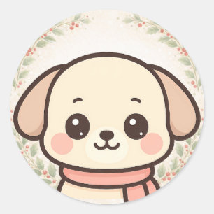 Redonda Pegatina de cara de cachorro kawaii adorable