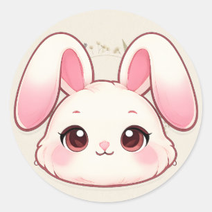 Redonda Pegatina de cara de conejo Kawaii adorable