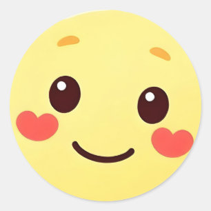 Redonda Pegatina de cara sonriente Kawaii linda con mejill