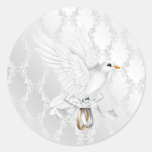 Redonda Pegatina de casamiento de damasco plateado con pal