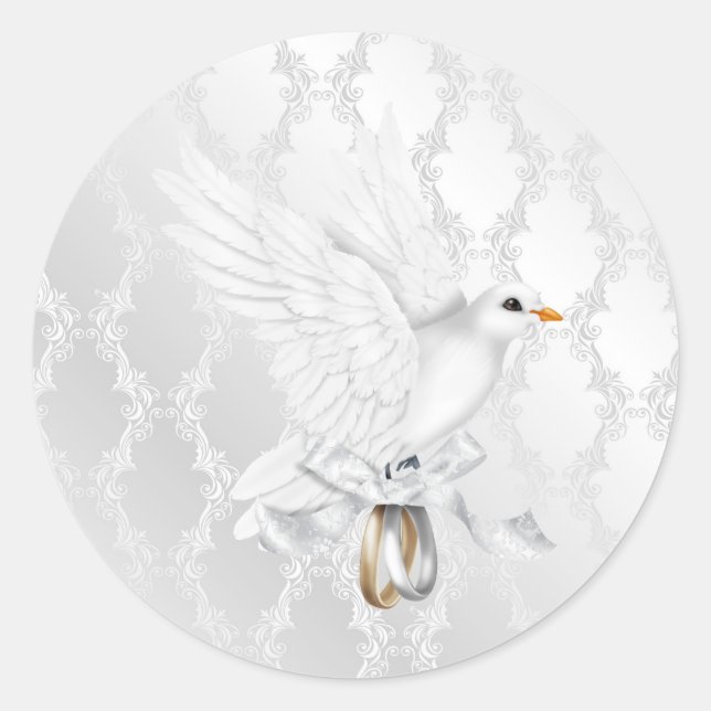 Redonda Pegatina de casamiento de damasco plateado con pal (Anverso)