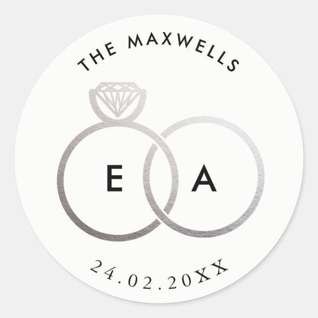 Redonda Pegatina de casamiento personalizado de anillo pla (Anverso)