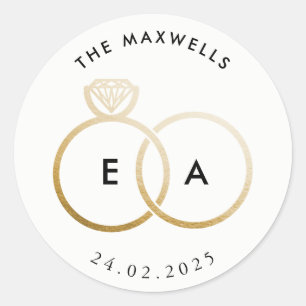 Redonda Pegatina de casamiento personalizado de los Anillo