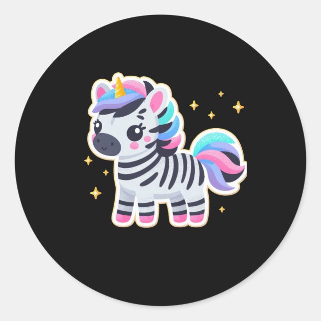 Redonda Pegatina de cebra de unicornio (Anverso)