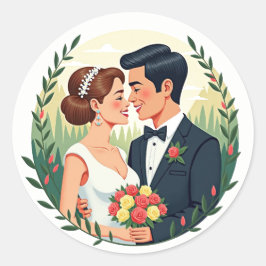 Redonda Pegatina de celebración del día de las parejas