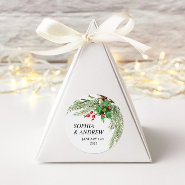 Redonda Pegatina de Cérculo Boda de las Berias Rojas navid (Subido por el creador)