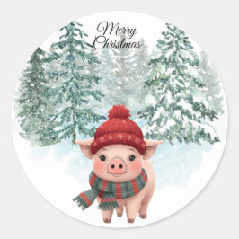 Redonda Pegatina de Cerdo de Navidad