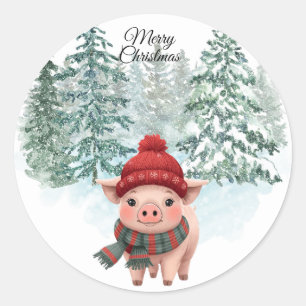 Redonda Pegatina de Cerdo de Navidad