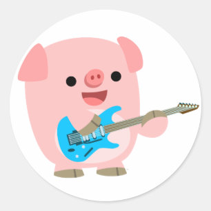 Redonda Pegatina de cerdo Personalizado de Cute Rockin
