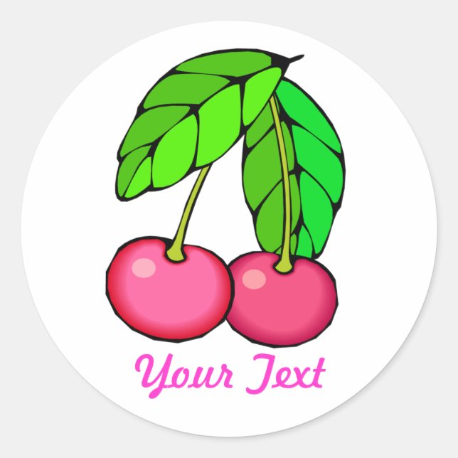 Redonda Pegatina de cerezas de personalizable (BLANCO) (Anverso)