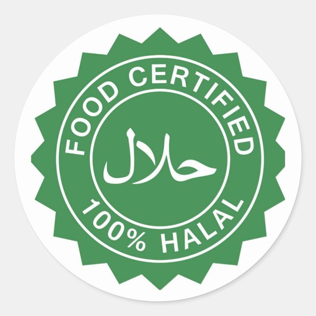Redonda Pegatina de Certificación Islámica Halal (Anverso)