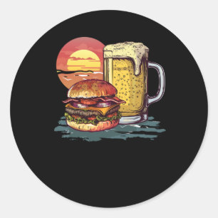 Redonda Pegatina De Cervezas Y Hamburguesas