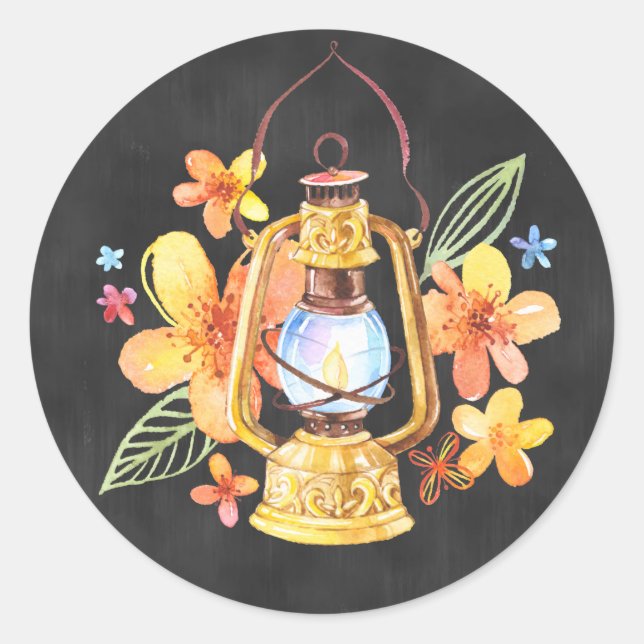 Redonda Pegatina de Chalkboard Lantern (Anverso)