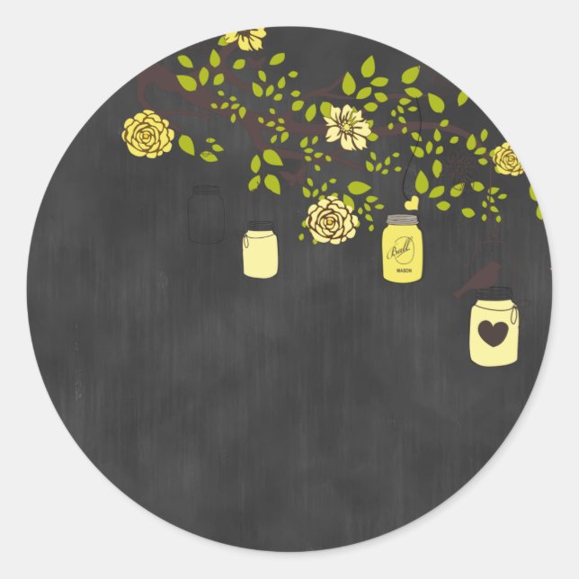 Redonda Pegatina de Chalkboard Yellow Mason Jar (Anverso)