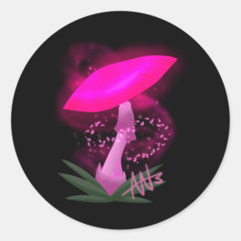 Redonda Pegatina de champiñón brillante rosa bonito